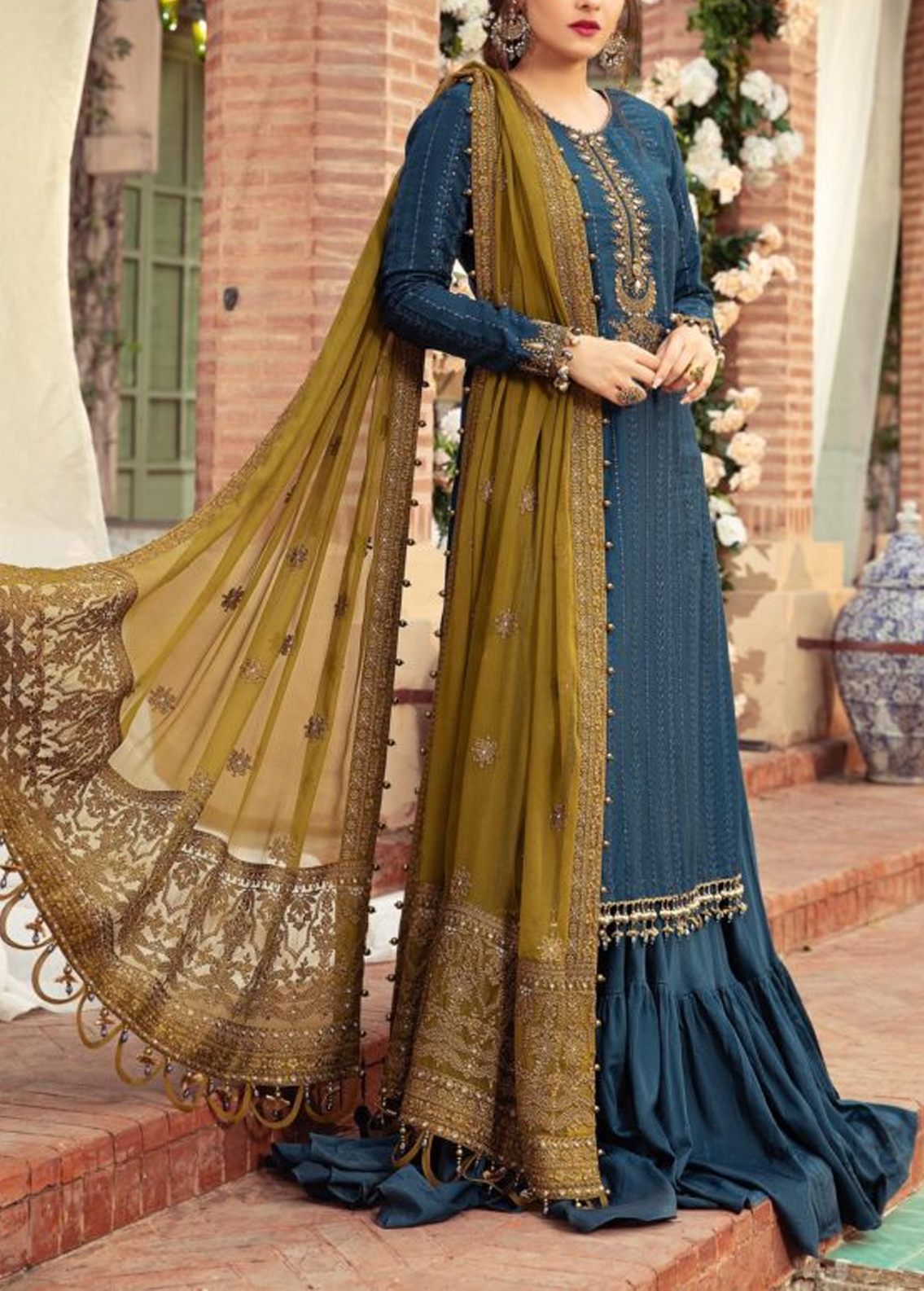 Embroidered Chiffon Suit with Malai Trouser