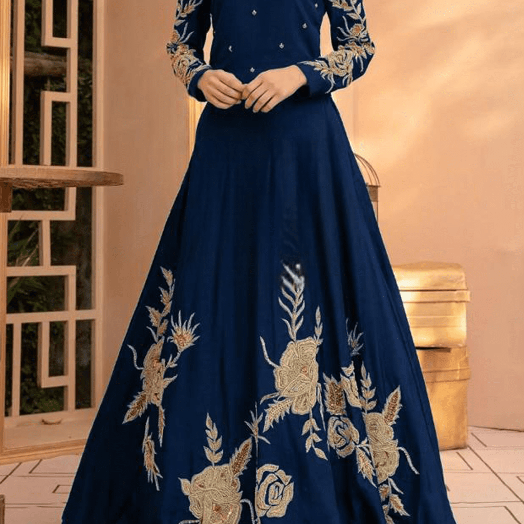 Heavy Embroidered Long Stitched silk maxi