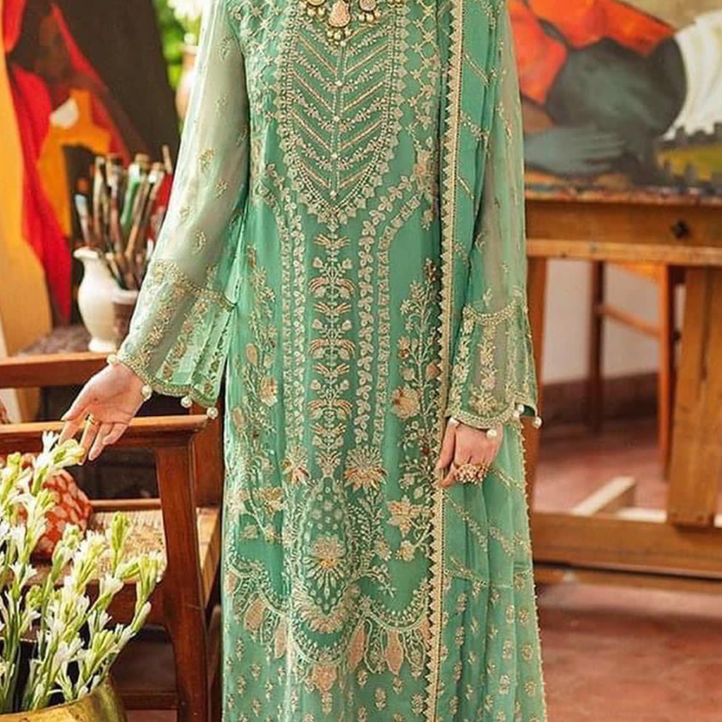 Embroidered Chiffon partywear dress With chiffon Dupatta