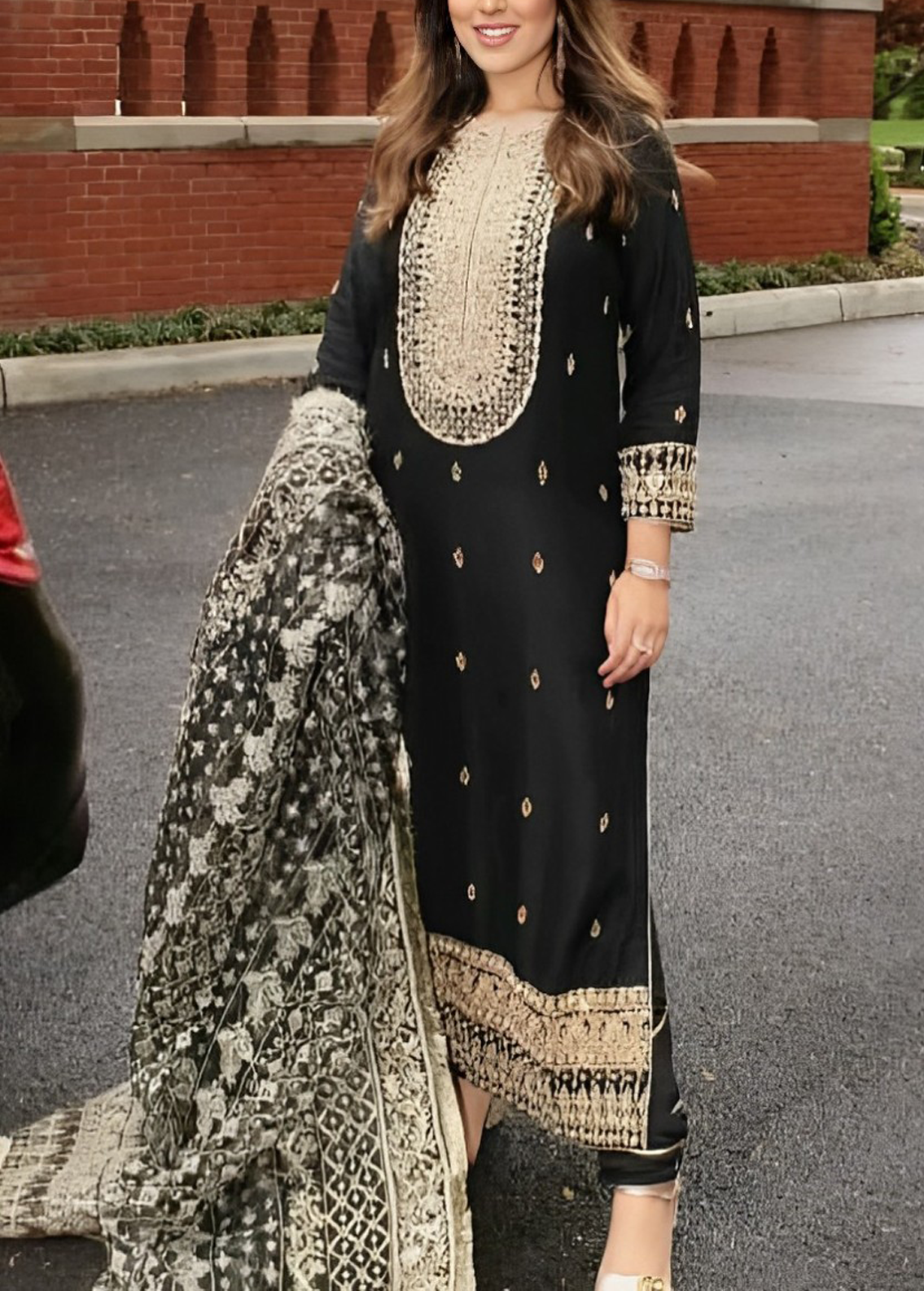 Embroidered Chiffon Dress with Net Dupatta