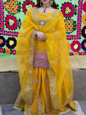 Embroidered Organza Gharara - Wedding Dresses