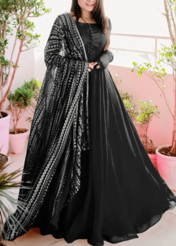 Long Kali Maxi With Full Embroidered Dupatta