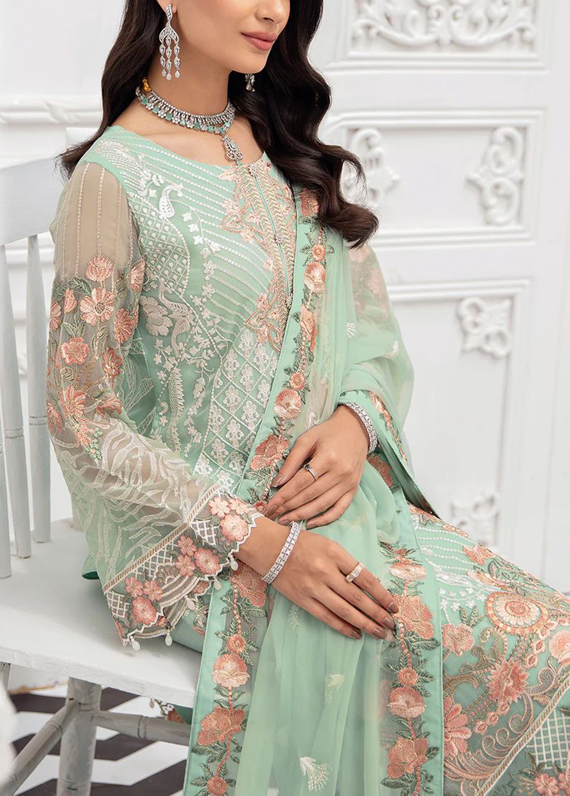 Heavy Embroidered chiffon party dress - Eid collection