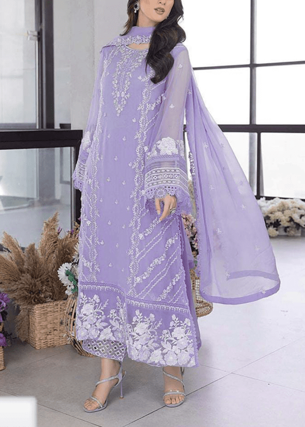 Lavender Thread Embroidered organza dress | Eid Collection