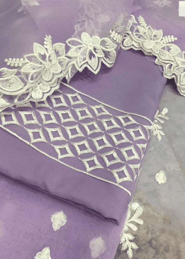 Lavender Thread Embroidered organza dress | Eid Collection
