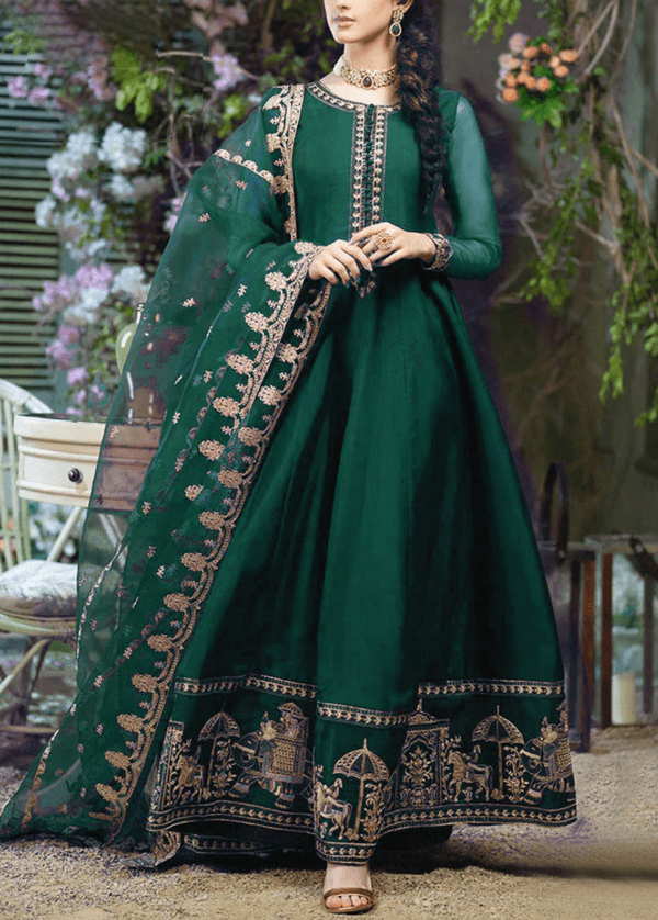 Embroidered chiffon Maxi with Emb Dupatta - STITCHED