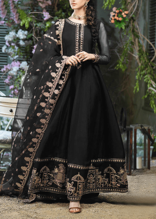 Embroidered chiffon Maxi with Emb Dupatta - STITCHED