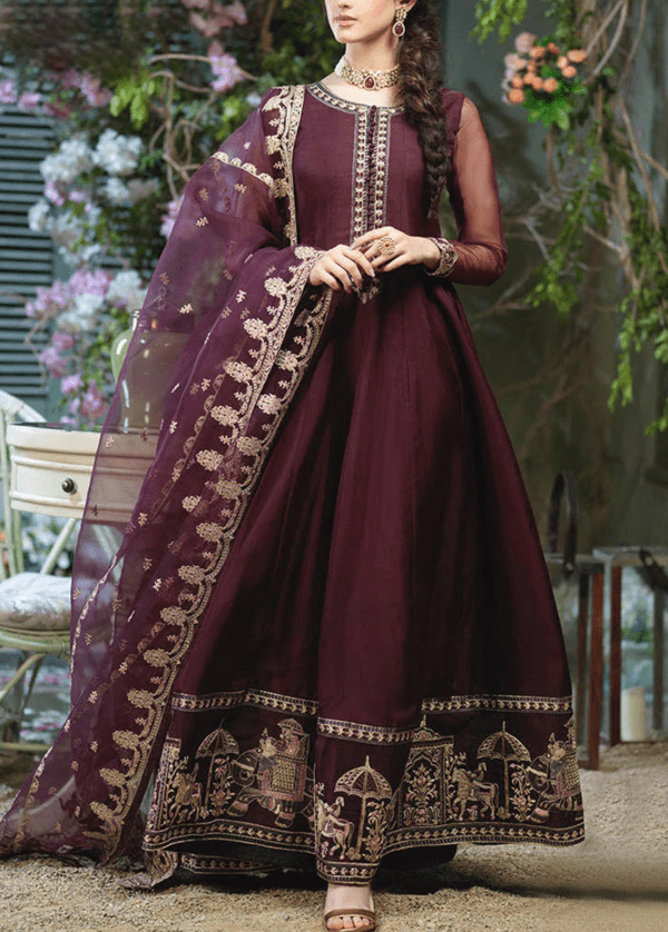 Embroidered chiffon Maxi with Emb Dupatta - STITCHED