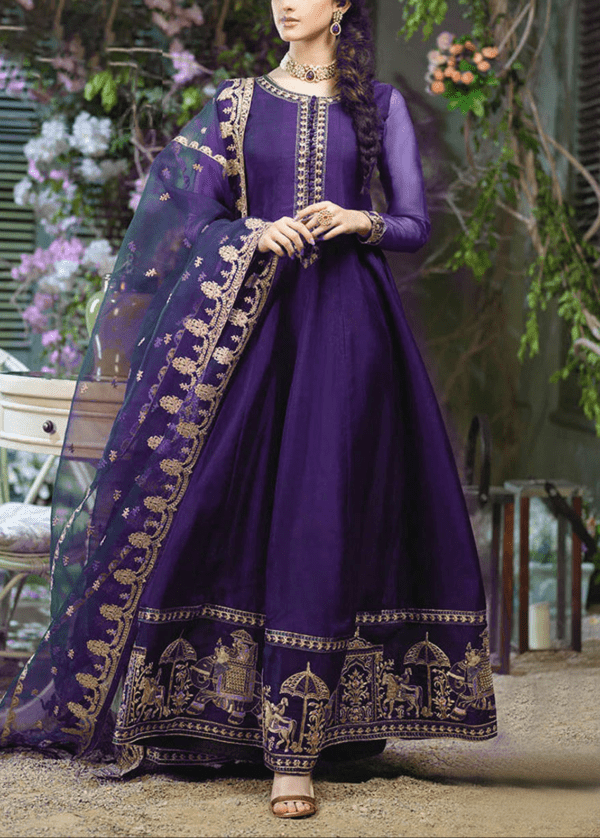 Embroidered chiffon Maxi with Emb Dupatta - STITCHED