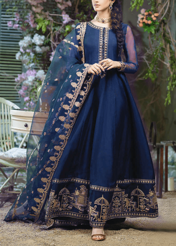 Embroidered chiffon Maxi with Emb Dupatta - STITCHED