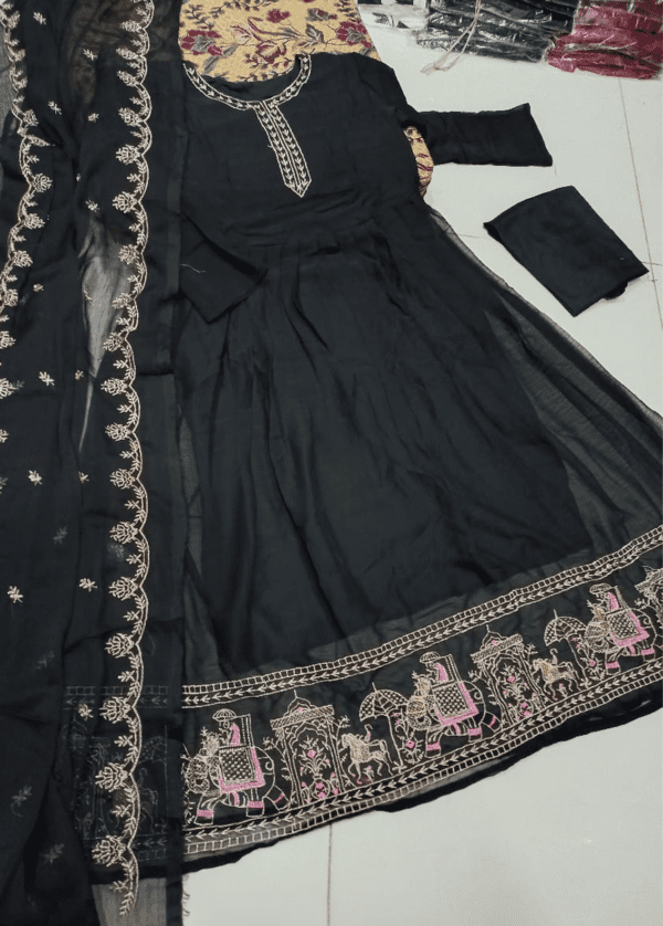 Embroidered chiffon Maxi with Emb Dupatta - STITCHED