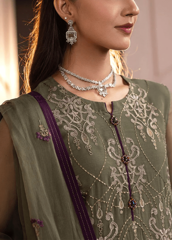 unstitched flossie Embroidered Chiffon dress with Malai Trouser