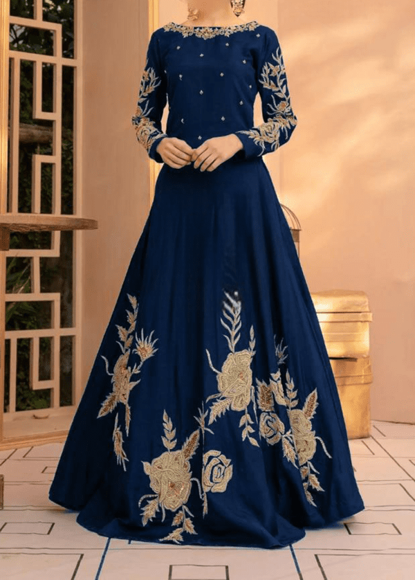 Heavy Embroidered Long Stitched silk maxi