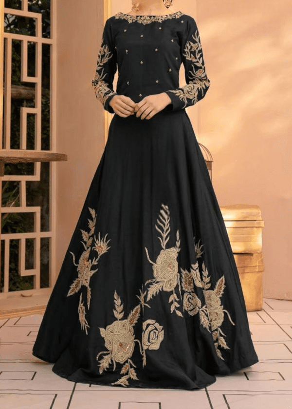 Heavy Embroidered Long Stitched silk maxi
