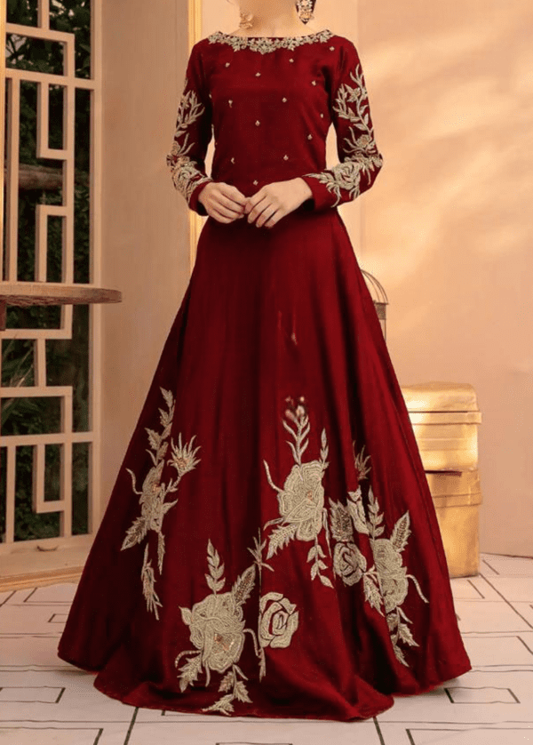 Heavy Embroidered Long Stitched silk maxi