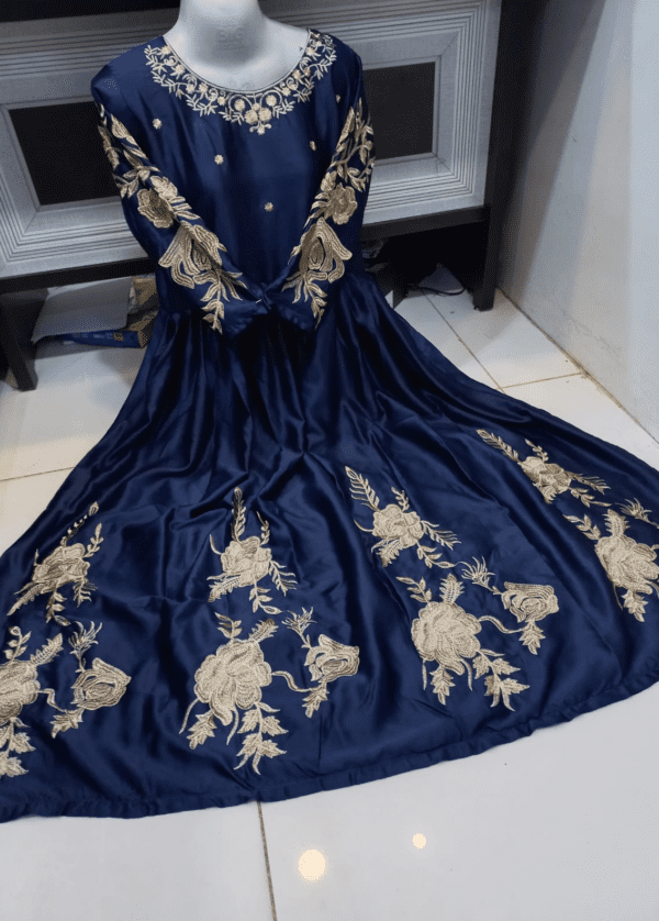 Heavy Embroidered Long Stitched silk maxi