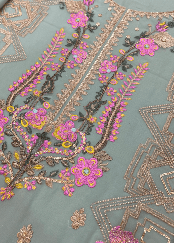 unstitched Embroidered Chiffon & Malai Trouser