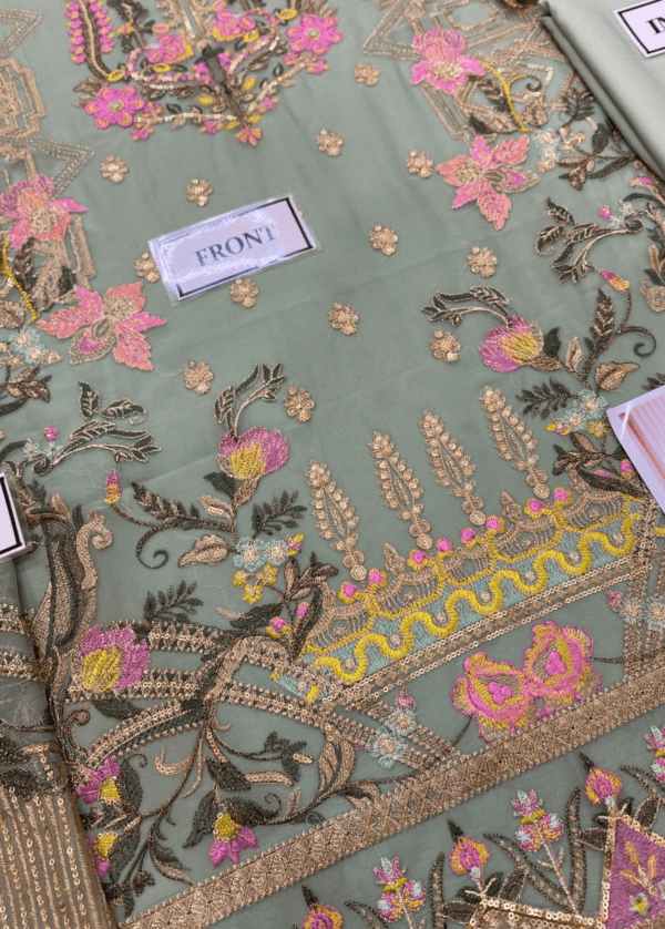 unstitched Embroidered Chiffon & Malai Trouser