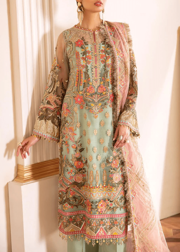 unstitched Embroidered Chiffon & Malai Trouser