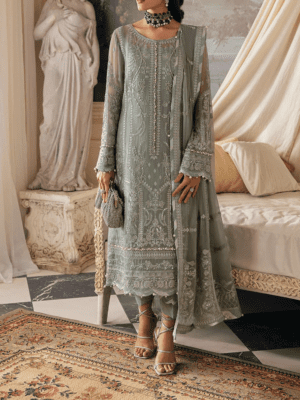 Embroidered & Sequined chiffon party dress with embroidered dupatta