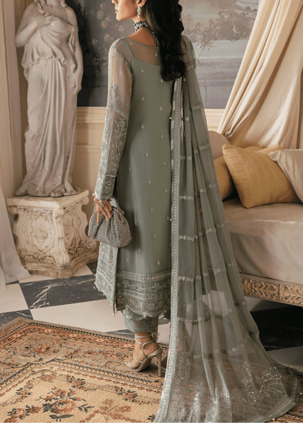 Embroidered & Sequined chiffon party dress with embroidered dupatta
