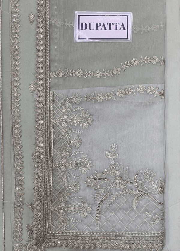 Embroidered & Sequined chiffon party dress with embroidered dupatta