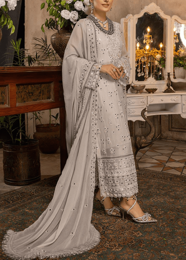 Heavy Mirror Embroidered Semi Chiffon Dress | Eid Collection