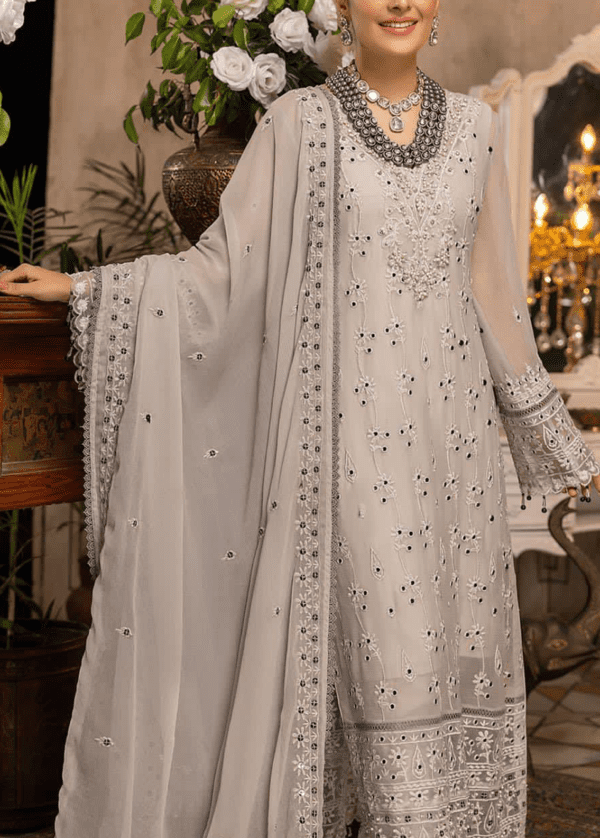 Heavy Mirror Embroidered Semi Chiffon Dress | Eid Collection