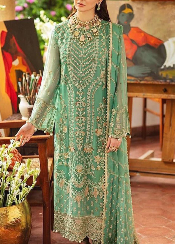 Embroidered Chiffon partywear dress With chiffon Dupatta