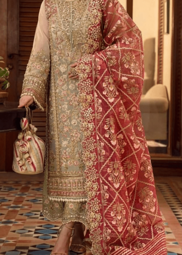 Heavy embroidered organza bridal dress with organza dupatta