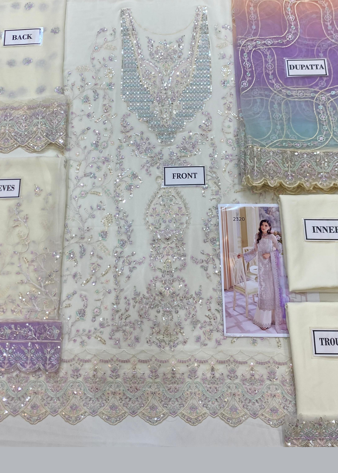 Pure Bamber Embroidered Chiffon with Tie & Dye Net Embroidered Dupatta