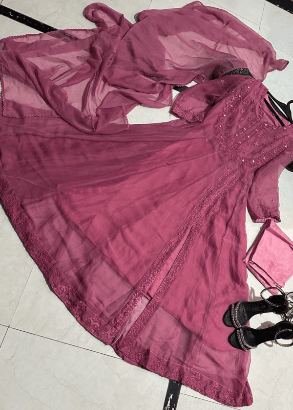 3-Pc Mirror Embroidery Chiffon Maxi