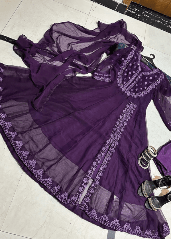 3-Pc Mirror Embroidery Chiffon Maxi