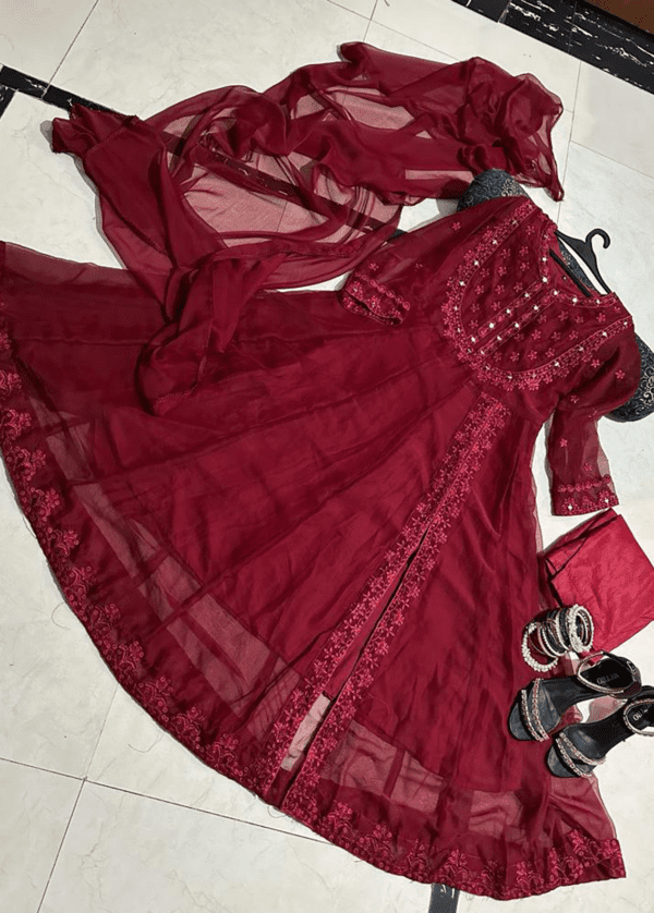 3-Pc Mirror Embroidery Chiffon Maxi