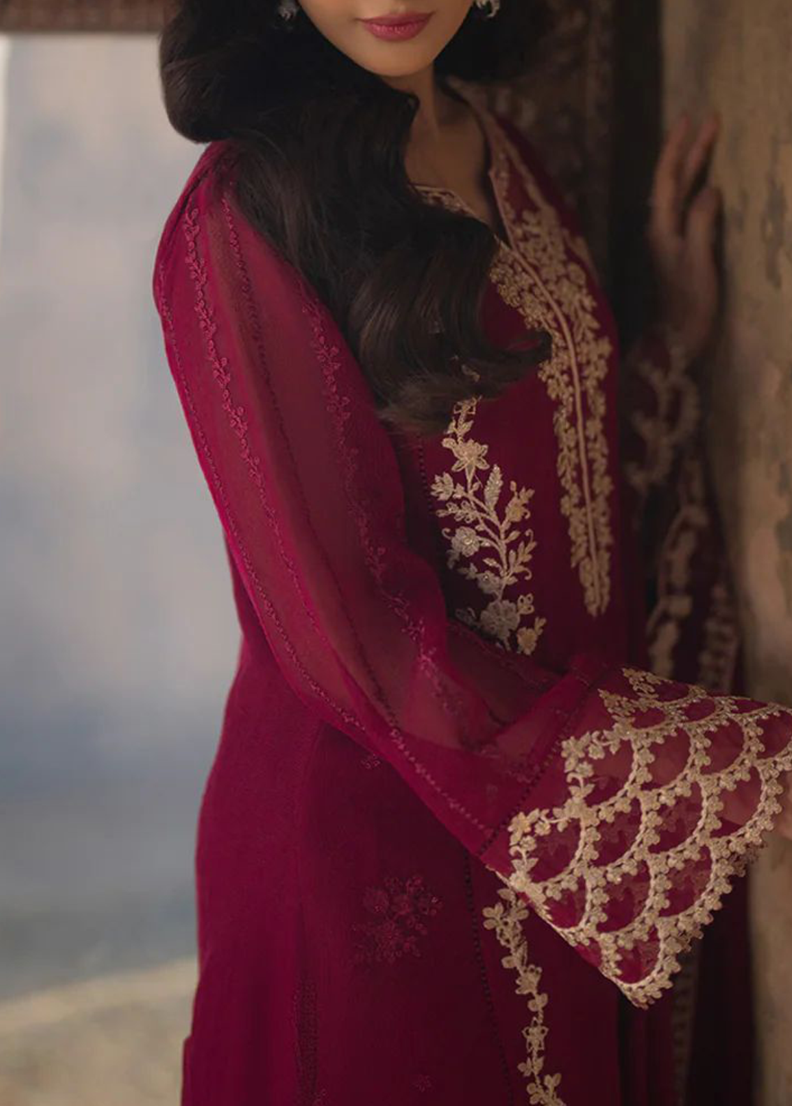 Embroidered Chiffon Dress-2025 Collection
